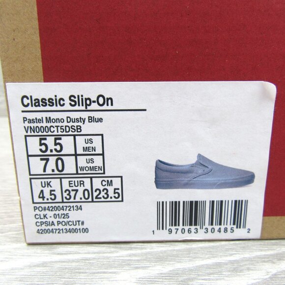 Vans Classic Slip On Pastel Mono Blue Shoes Women's Size 7 NEW - Picture 13 of 13